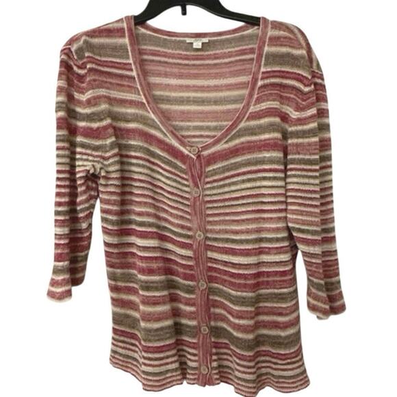 J.JILL Linen Blend Button Front Lightweight Striped Cardigan Sweater Size XL - Picture 1 of 9